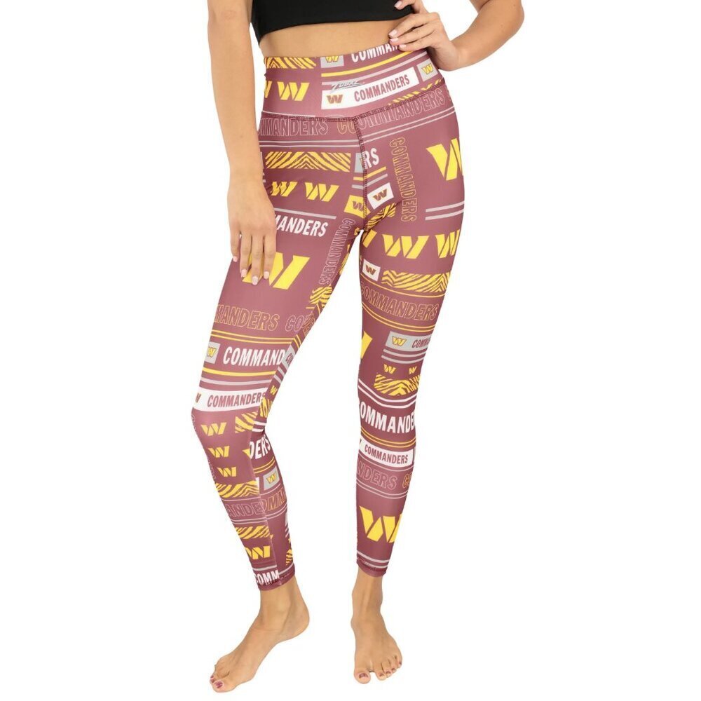 Zubaz NFL Team Apparel NWT Washington Commanders Column Leggings, Burgundy/Gold,